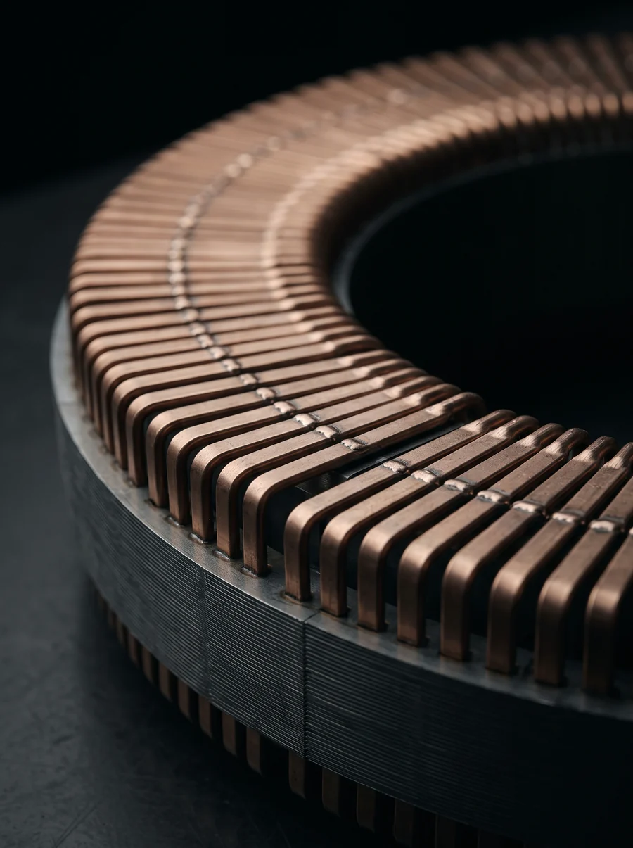 Illustration: copper windings of an electric motor, close up.